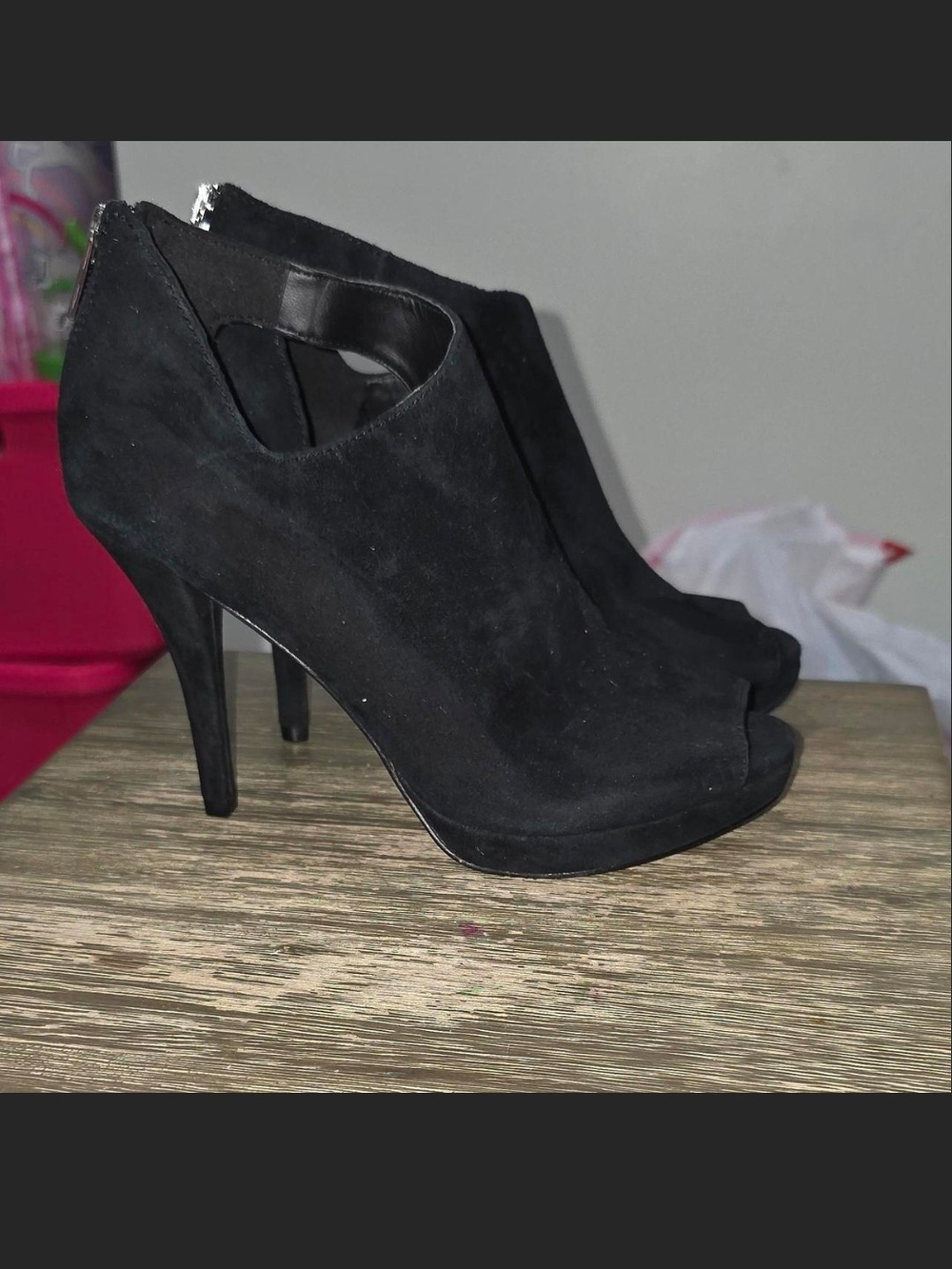 DKNY Black Peep-Toe Stiletto Booties